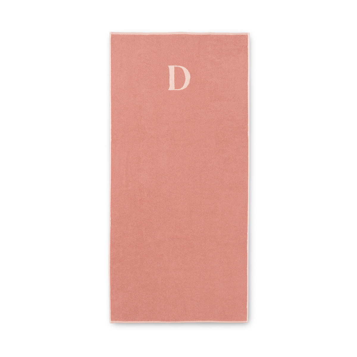Pink cotton terry bath towel with woven letter D