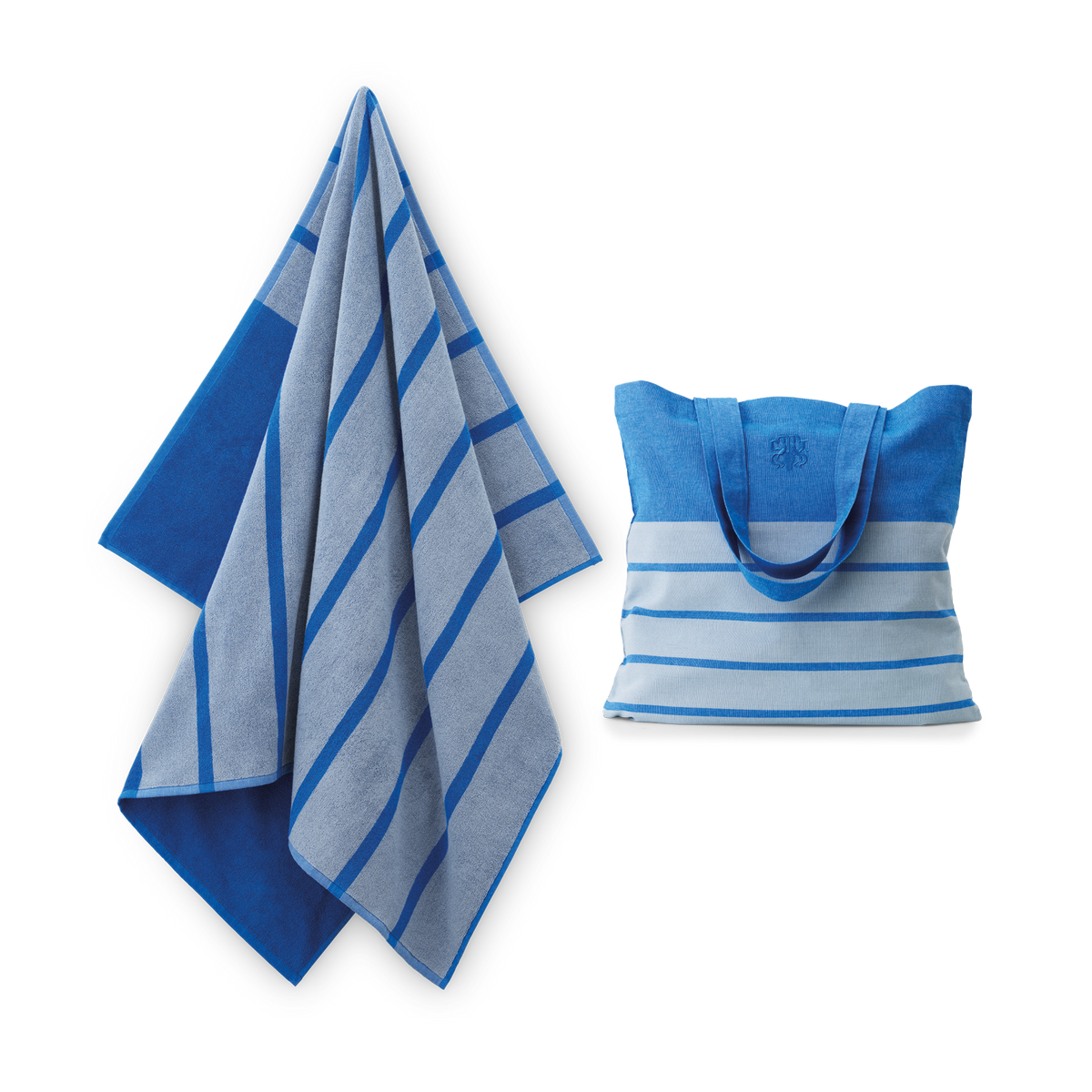 Beach bath sheet & canvas bag in blue tones | Georg Jensen Damask