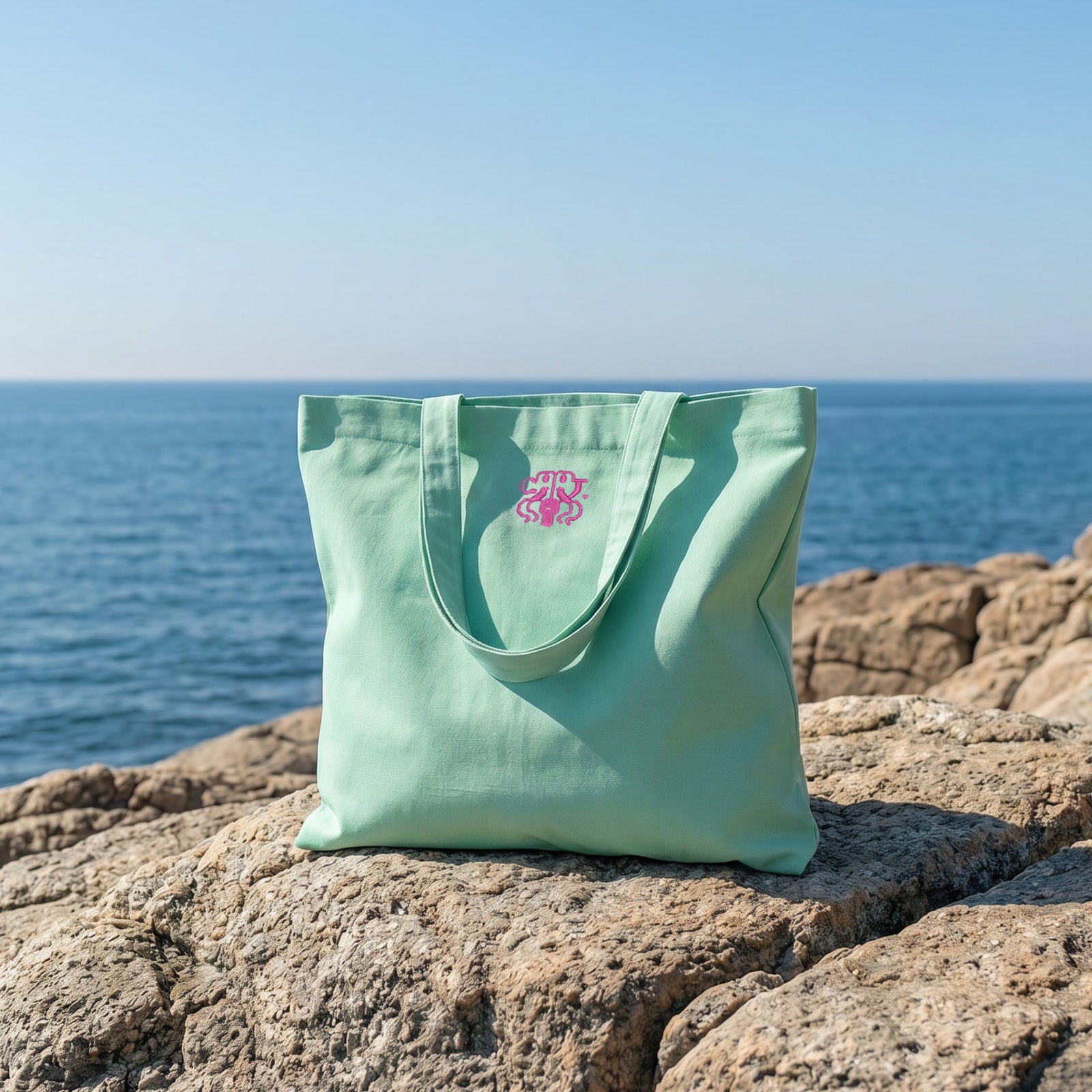 Canvas bag with embroidered logo in Mint Green